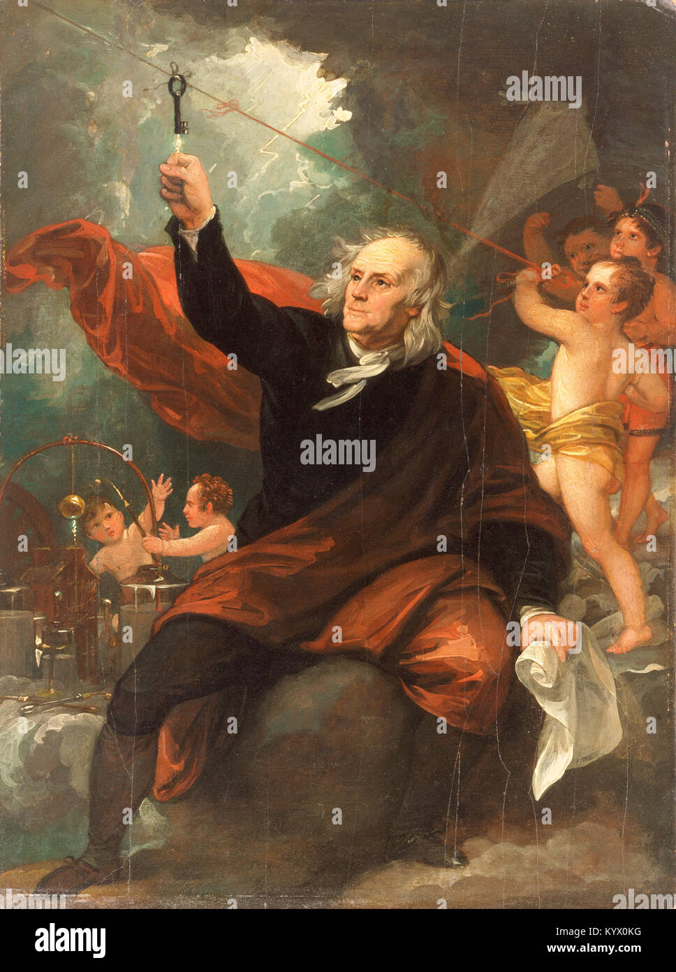 Benjamin Franklin disegno elettricità dal cielo c. 1816. Benjamin Franklin, uno dei padri fondatori degli Stati Uniti Foto Stock