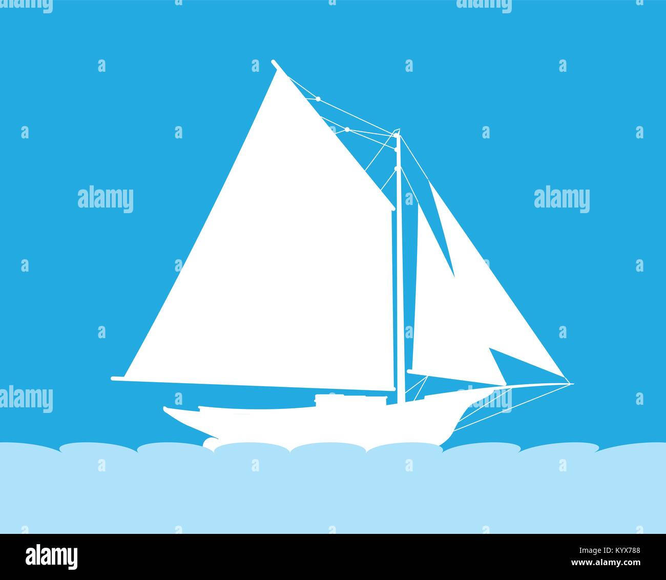 Silhouette di barca a vela in mare - Vista laterale della nave a vela Illustrazione Vettoriale