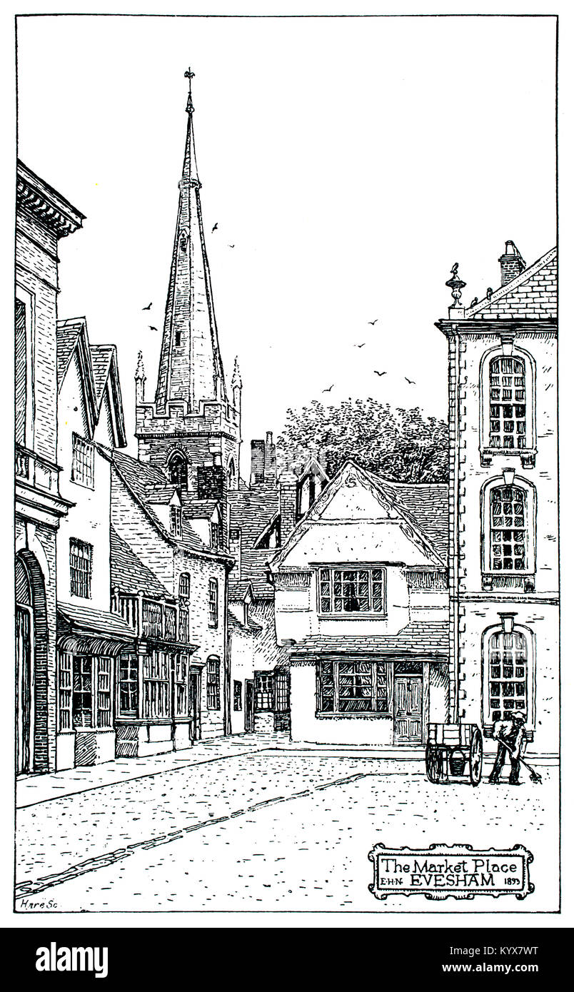 Market Place, Evesham, illustrazione, tramite E H nuovo, dal 1893 lo studio di una rivista illustrata di belle e arte applicata Foto Stock