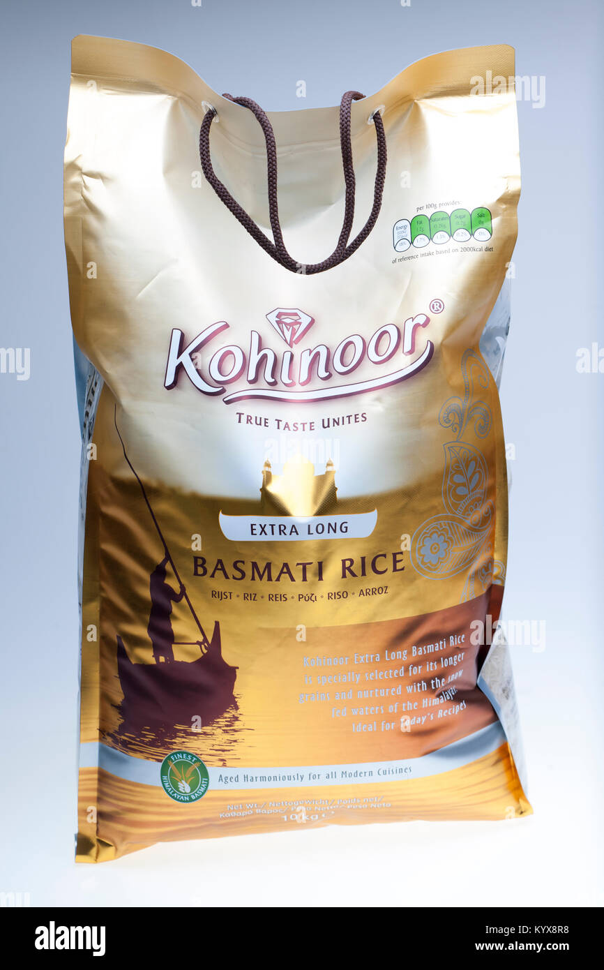 10 kg sacchetto di Kohinoor extra lungo chicco di riso basmati Foto Stock