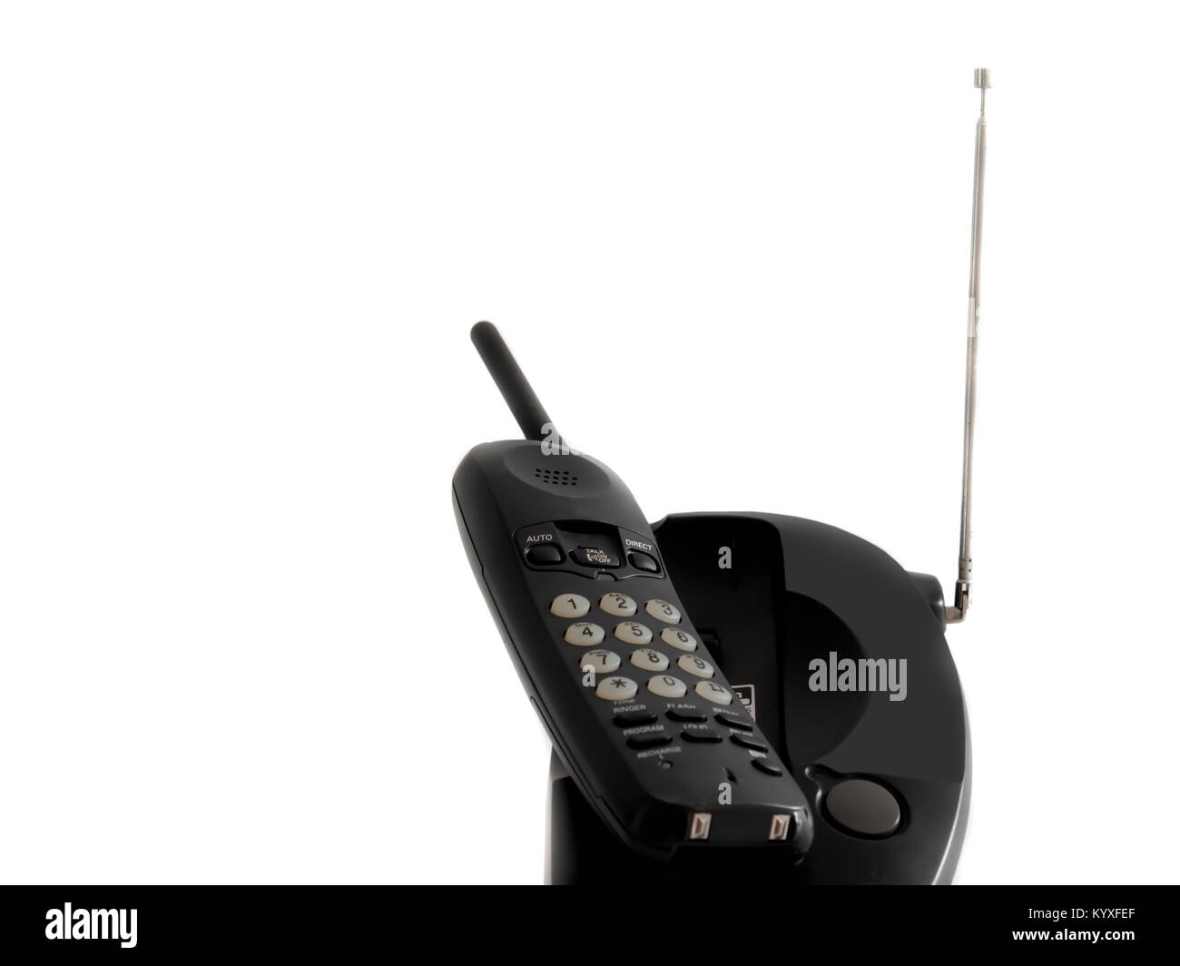 Telefono cordless, su uno sfondo bianco. Foto Stock