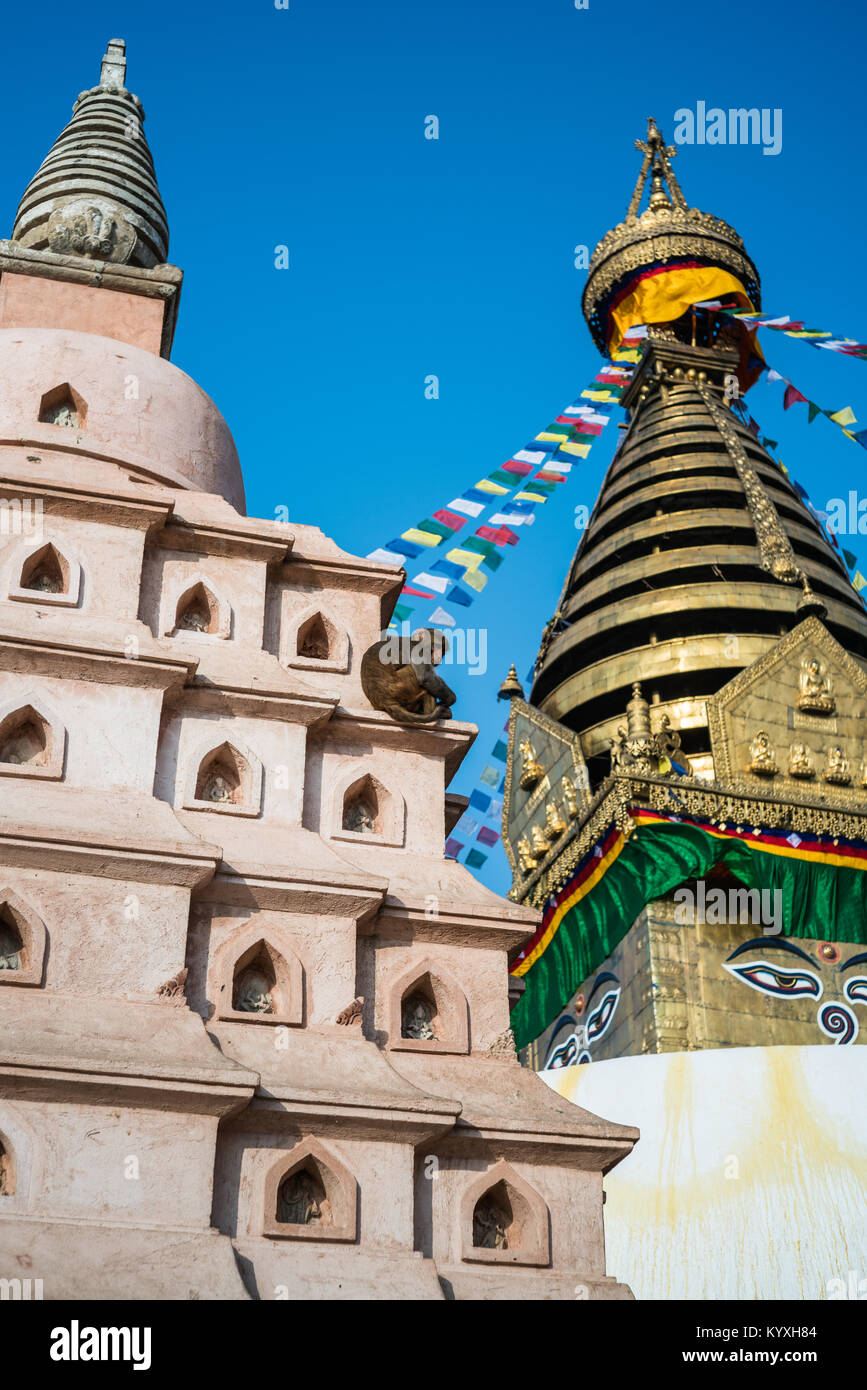 Stupa Swoyambhu (tempio delle scimmie), Kathmandu, Nepal, Asia. Foto Stock