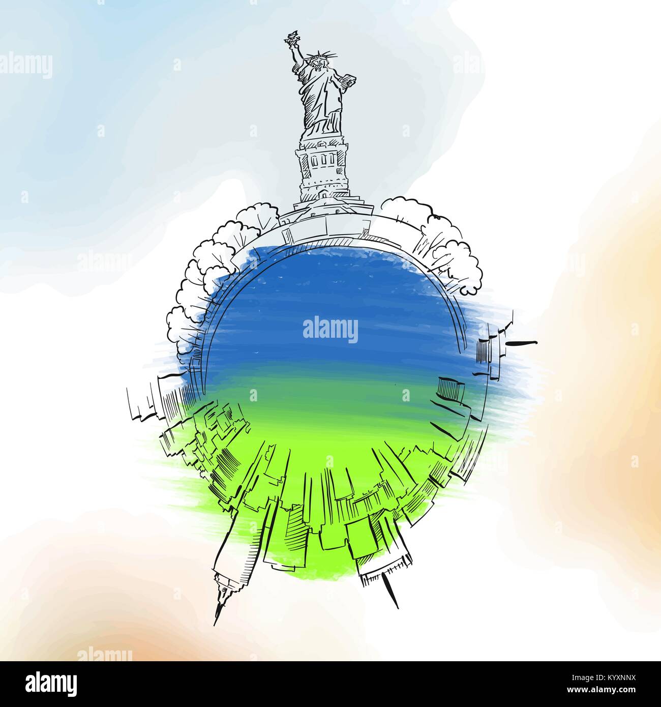 New York City travel logo. Skyline disegno vettoriale Illustrazione Vettoriale