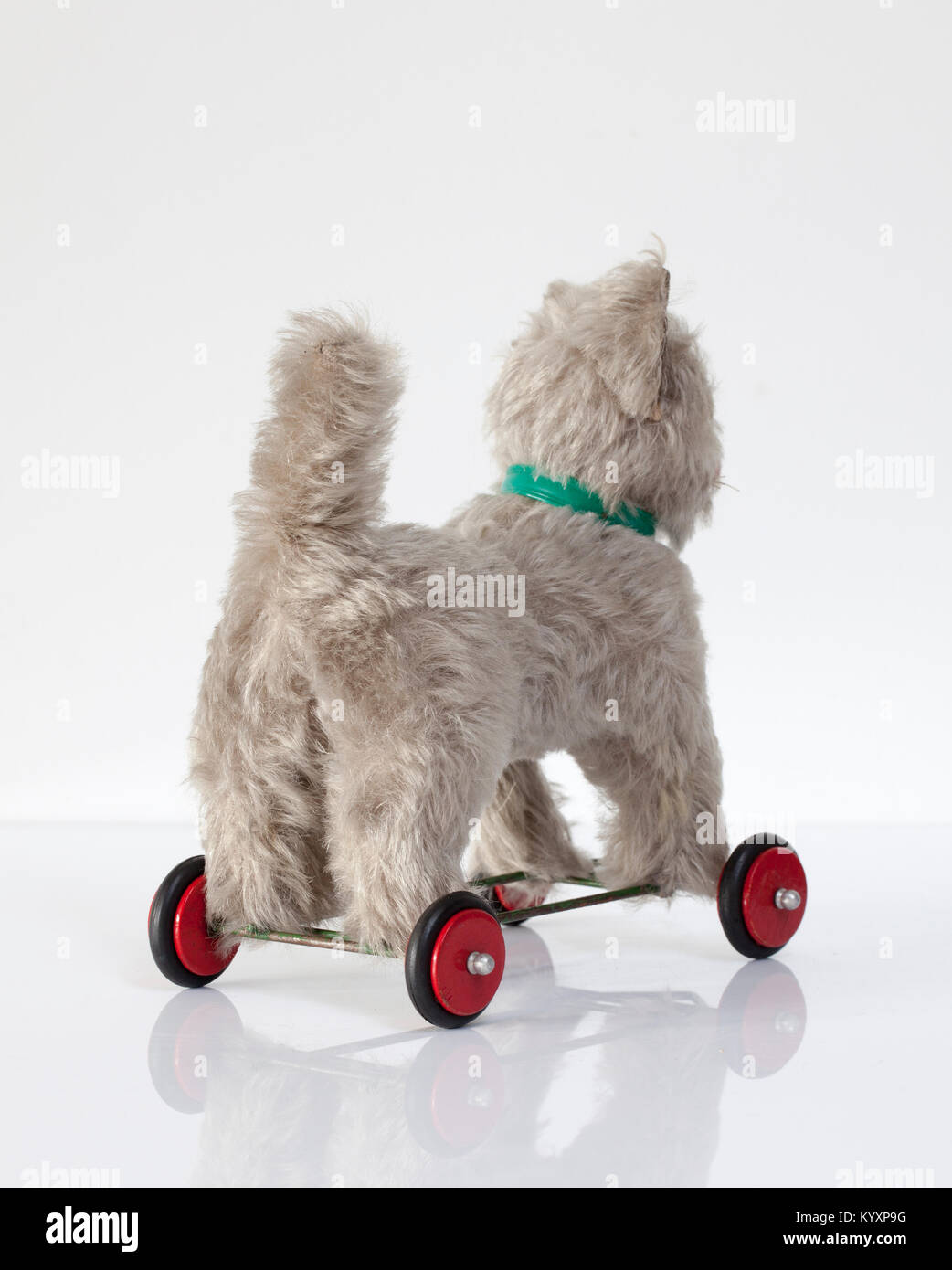 Un Vintage tedesco Hermann marca Mohair gatto giocattolo di peluche su ruote Foto Stock