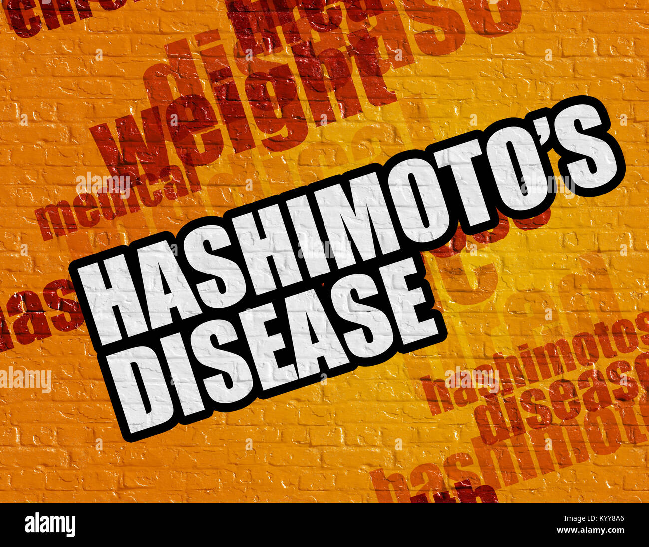 Il concetto di medicina: Malattia Hashimotos su giallo Brickwall . Foto Stock