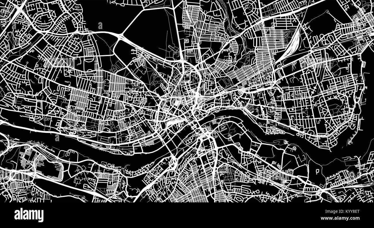 Vettore urbano mappa della città di Newcastle, Inghilterra Illustrazione Vettoriale