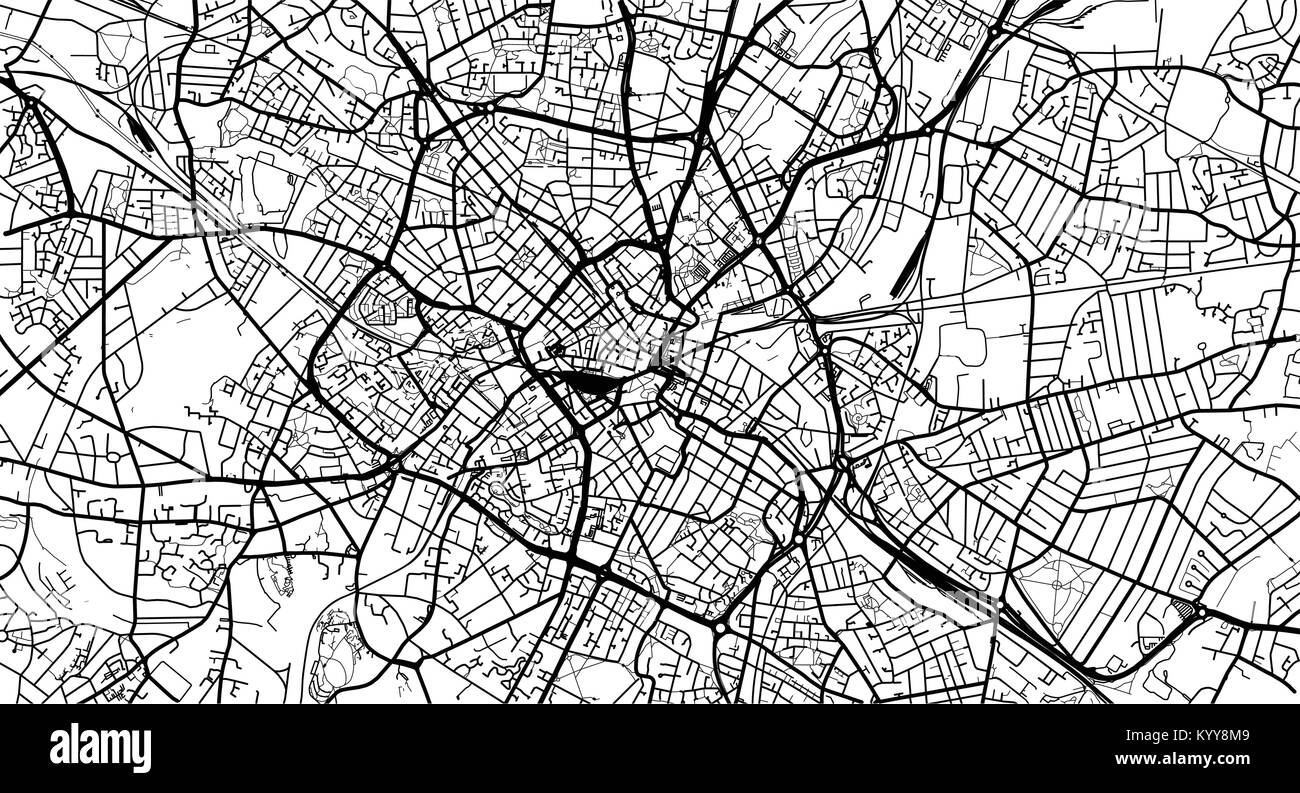 Vettore urbano mappa della città di Birmingham, Inghilterra Illustrazione Vettoriale