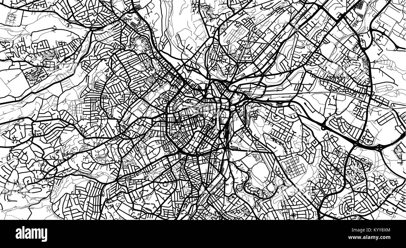 Vettore urbano mappa della città di Sheffield, Inghilterra Illustrazione Vettoriale
