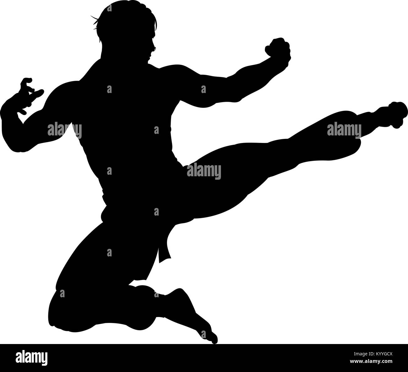 Il Karate Kung Fu Flying Kick silhouette uomo Illustrazione Vettoriale