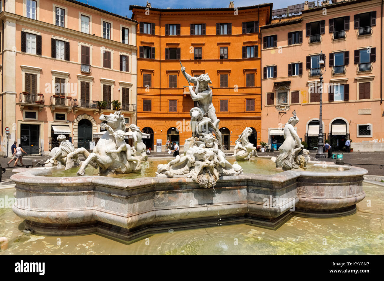 La fontana del Nettuno in Piazza Navona, Roma, Italia Foto Stock