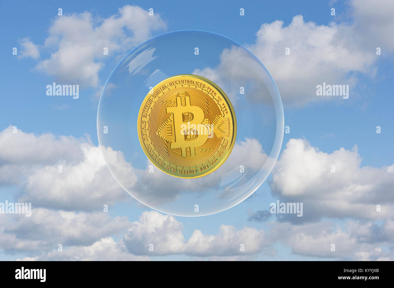 Bolla Bitcoin. Galleggiante in una bolla - concetto di valutazione Foto Stock