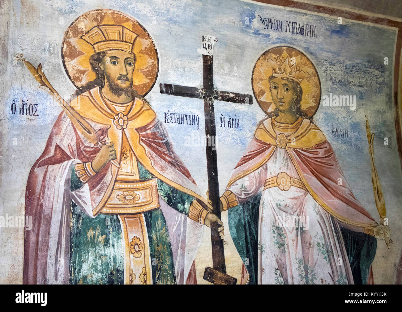 Murales nel monastero di Bachkovo, Bulgaria, Europa Foto Stock