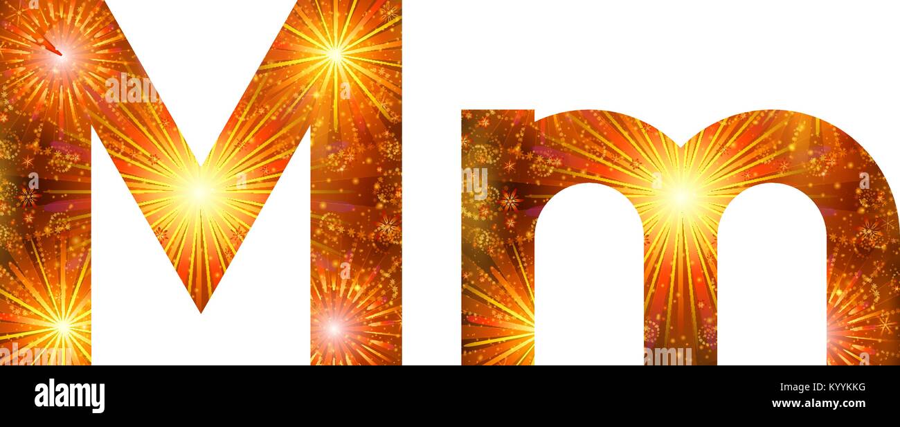 Serie di lettere, fuochi d'artificio, M Illustrazione Vettoriale