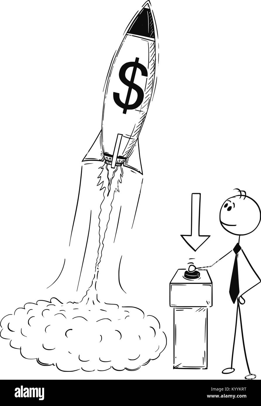 Cartoon concettuale di start up del razzo di Business Illustrazione Vettoriale