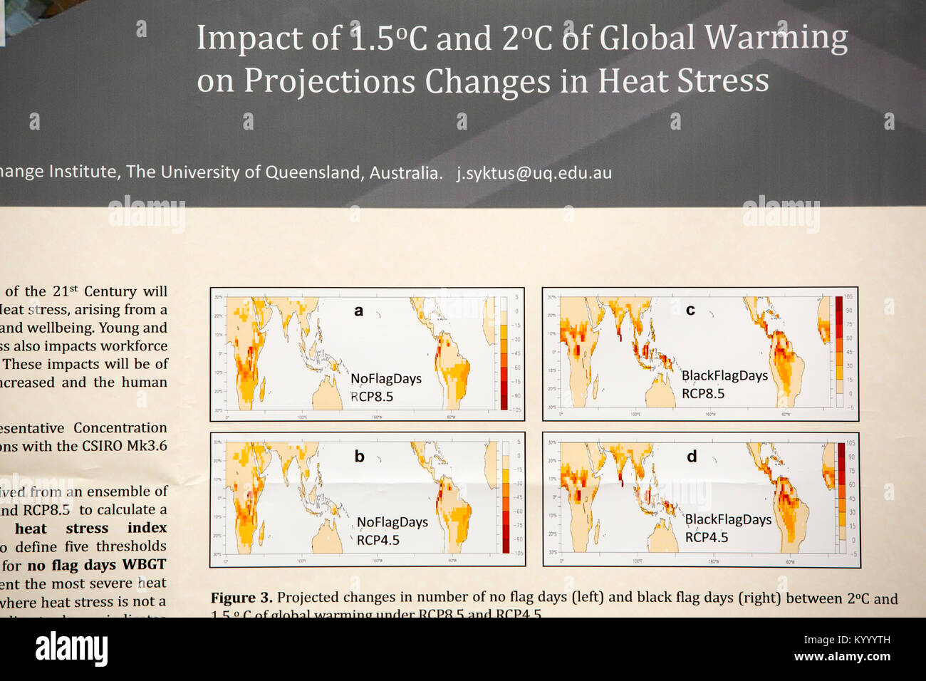 Un poster su sollecitazione termica in corrispondenza di una conferenza sui cambiamenti climatici tenutasi a Keble College di Oxford, UK. Foto Stock