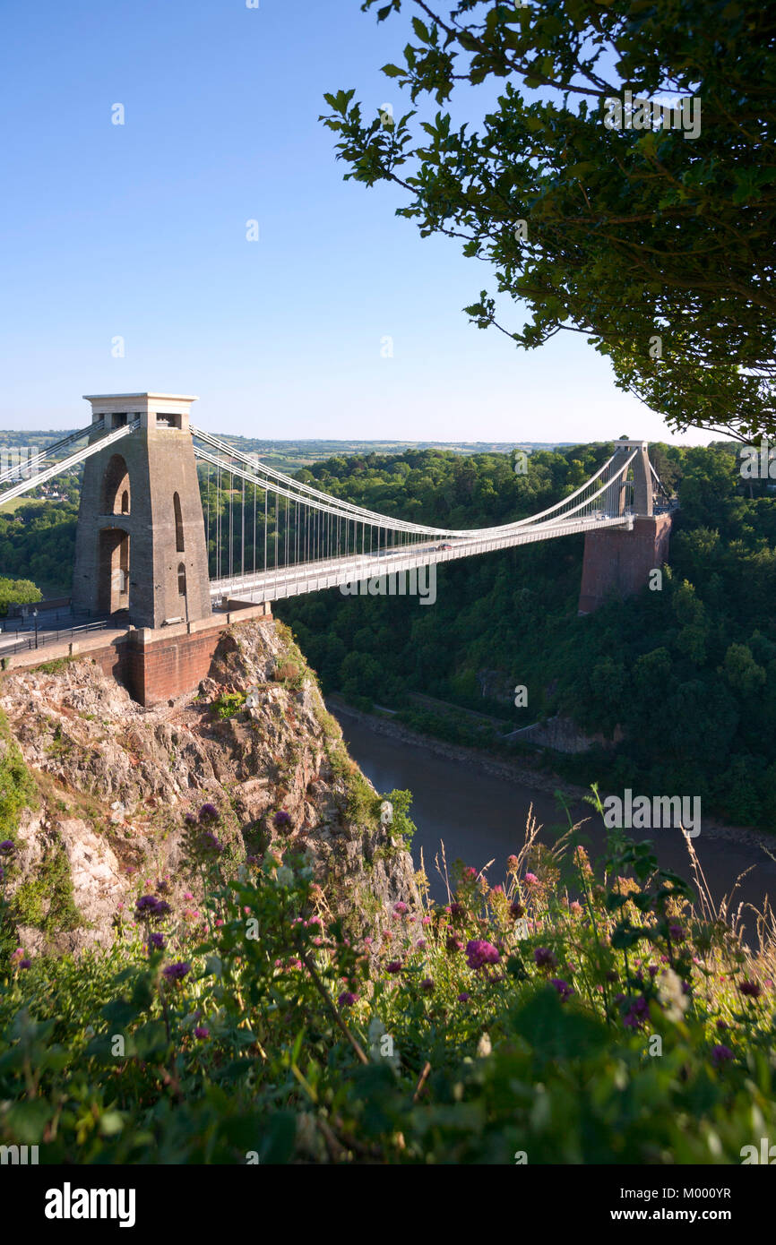 Punto di riferimento storico di Clifton Suspension Bridge nella zona di Clifton la città di Bristol, Regno Unito Foto Stock