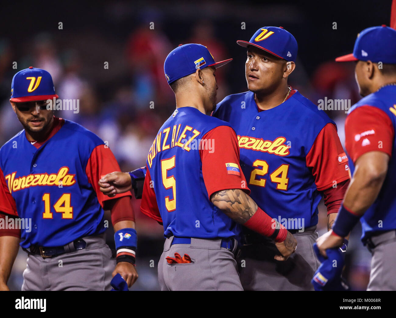 MArtin Prado (14), Carlos Gonzalez (5), Miguel Cabrera (24), duranti el World Baseball Classic en estadio Charros de Jalisco en Guadalajara, Jalisco, Messico. Marzo 10, 2017. (Foto/Luis Gutierrez) Aspetti prima di Puerto Rico, per la partita contro il Venezuela durante il World Baseball Classic con Charros de lo Stadio Jalisco di Guadalajara, Jalisco, Messico. Marzo 10, 2017. (Foto/Luis Gutierrez) Foto Stock