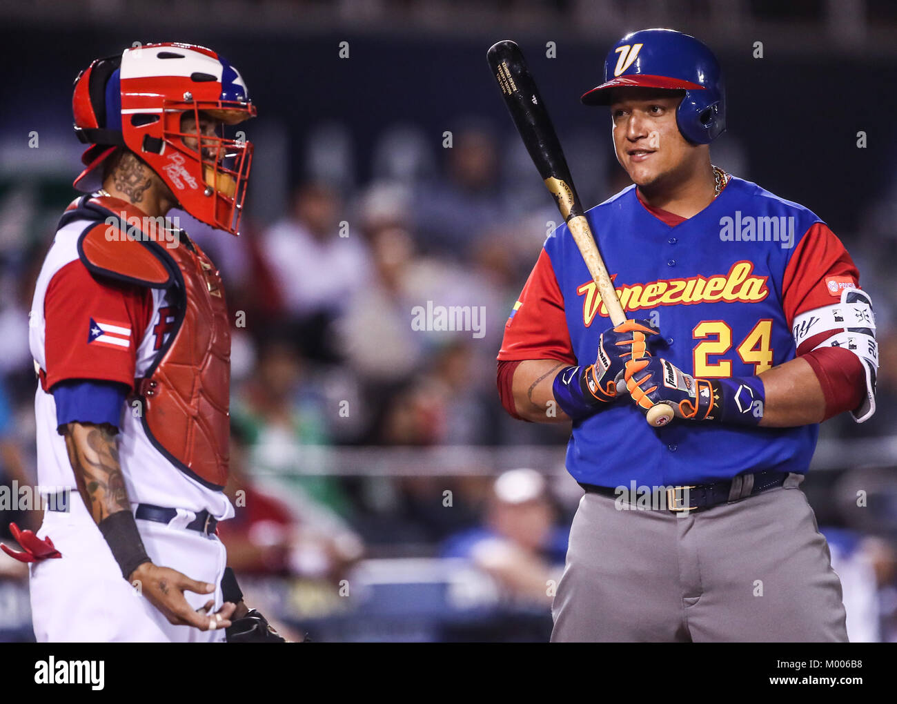 Miguel Cabrera de Venezuela, duranti el World Baseball Classic en estadio Charros de Jalisco en Guadalajara, Jalisco, Messico. Marzo 10, 2017. (Foto/Luis Gutierrez) Aspetti prima di Puerto Rico, per la partita contro il Venezuela durante il World Baseball Classic con Charros de lo Stadio Jalisco di Guadalajara, Jalisco, Messico. Marzo 10, 2017. (Foto/Luis Gutierrez) Foto Stock