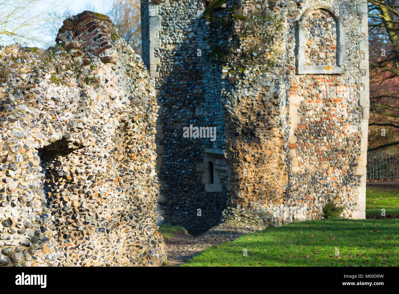 Nel cuore di Bury St Edmunds, Suffolk, l'abbazia che una volta era una delle più ricche e più potenti monasteri benedettini in Inghilterra. Foto Stock