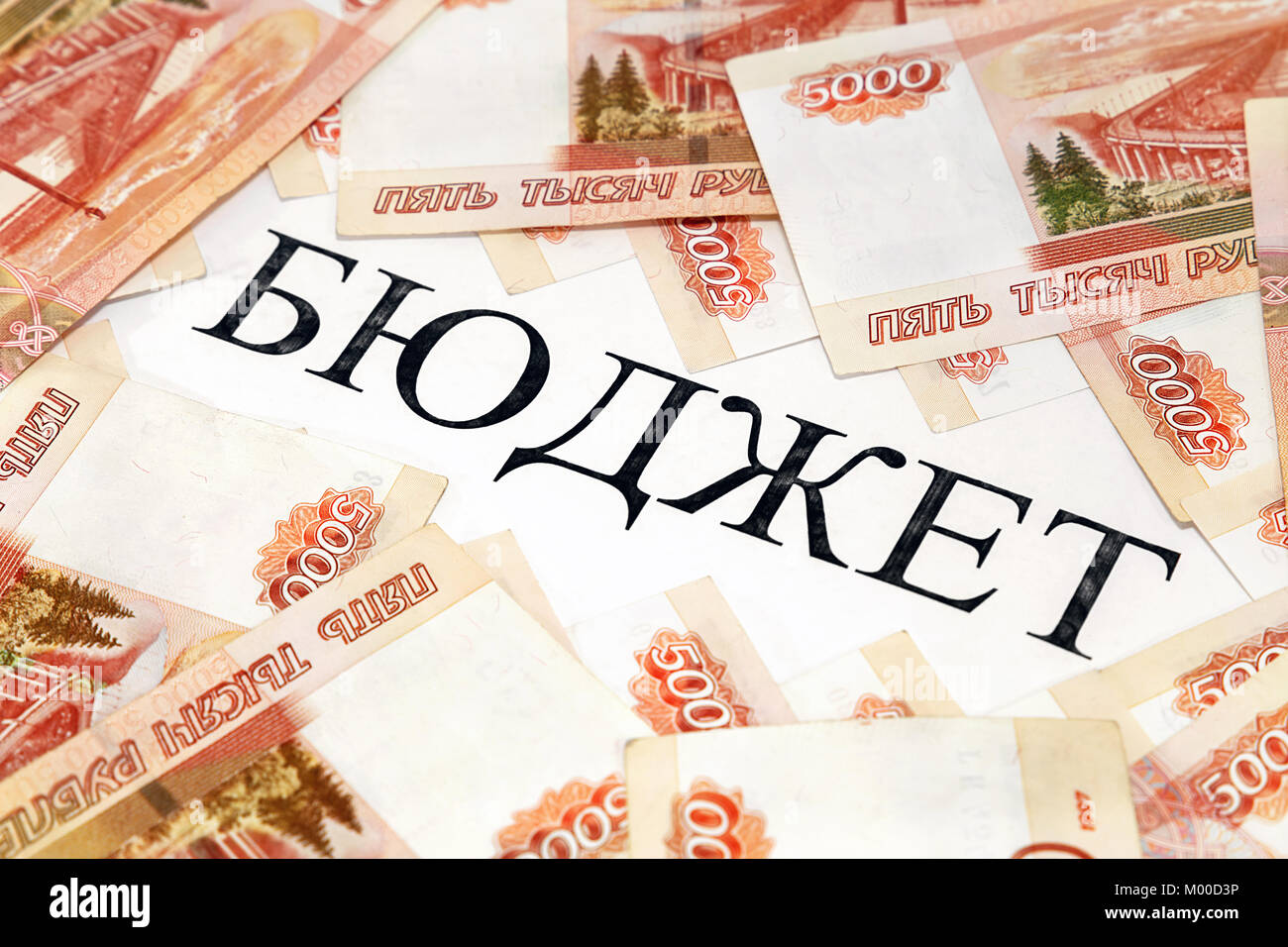Sacco di soldi in forma di cornici e la parola russa di budget/Traduzione russa: Bilancio Foto Stock