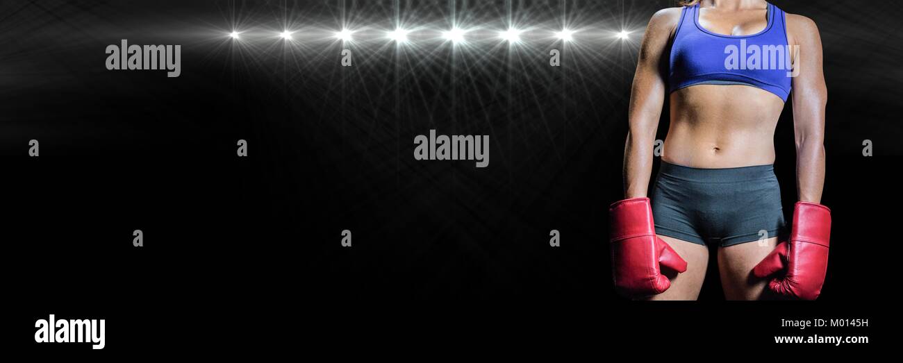 Boxer donna con luci luminose Foto Stock