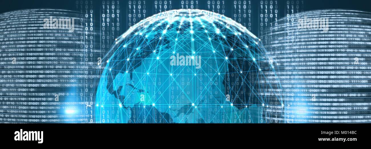 Codice di interfaccia binaria e il mondo sullo sfondo del globo Foto Stock