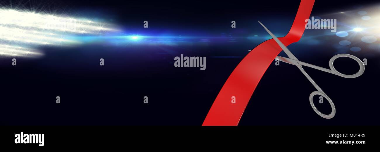 Il taglio a forbice del nastro con luci luminose Foto Stock