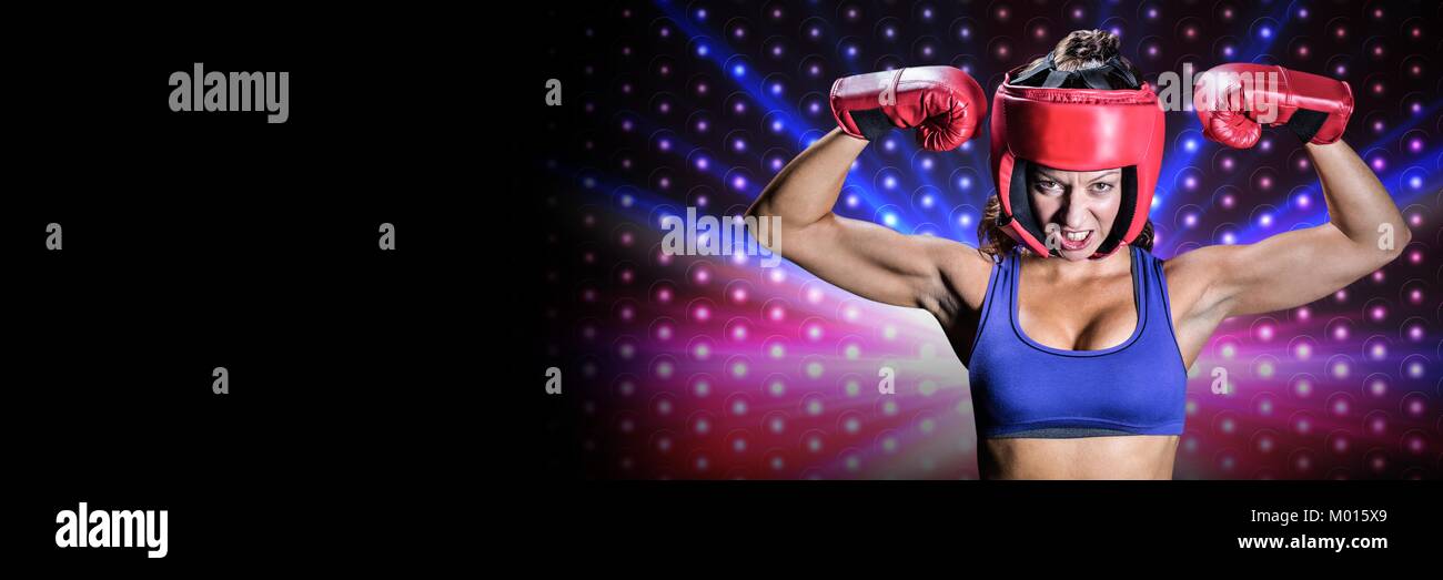 Boxer donna con luci luminose Foto Stock