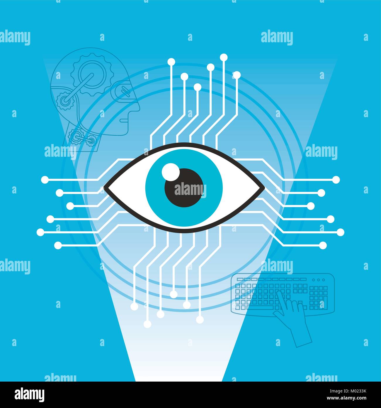 Visione di sorveglianza tecnologia inteligence artificiale Illustrazione Vettoriale