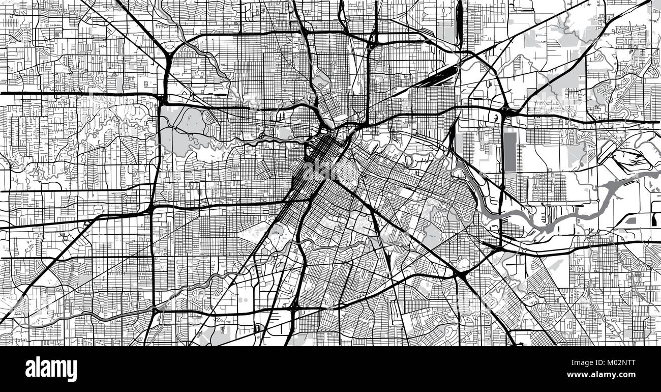 Vettore urbano mappa della città di Houston, Texas, Stati Uniti d'America Illustrazione Vettoriale