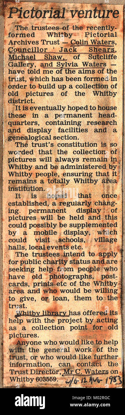 Whitby archivi Storia - La formazione degli archivi della Comunità e patrimonio progetto in Whitby, North Yorkshire Regno Unito anni ottanta (ormai defunta) Foto Stock