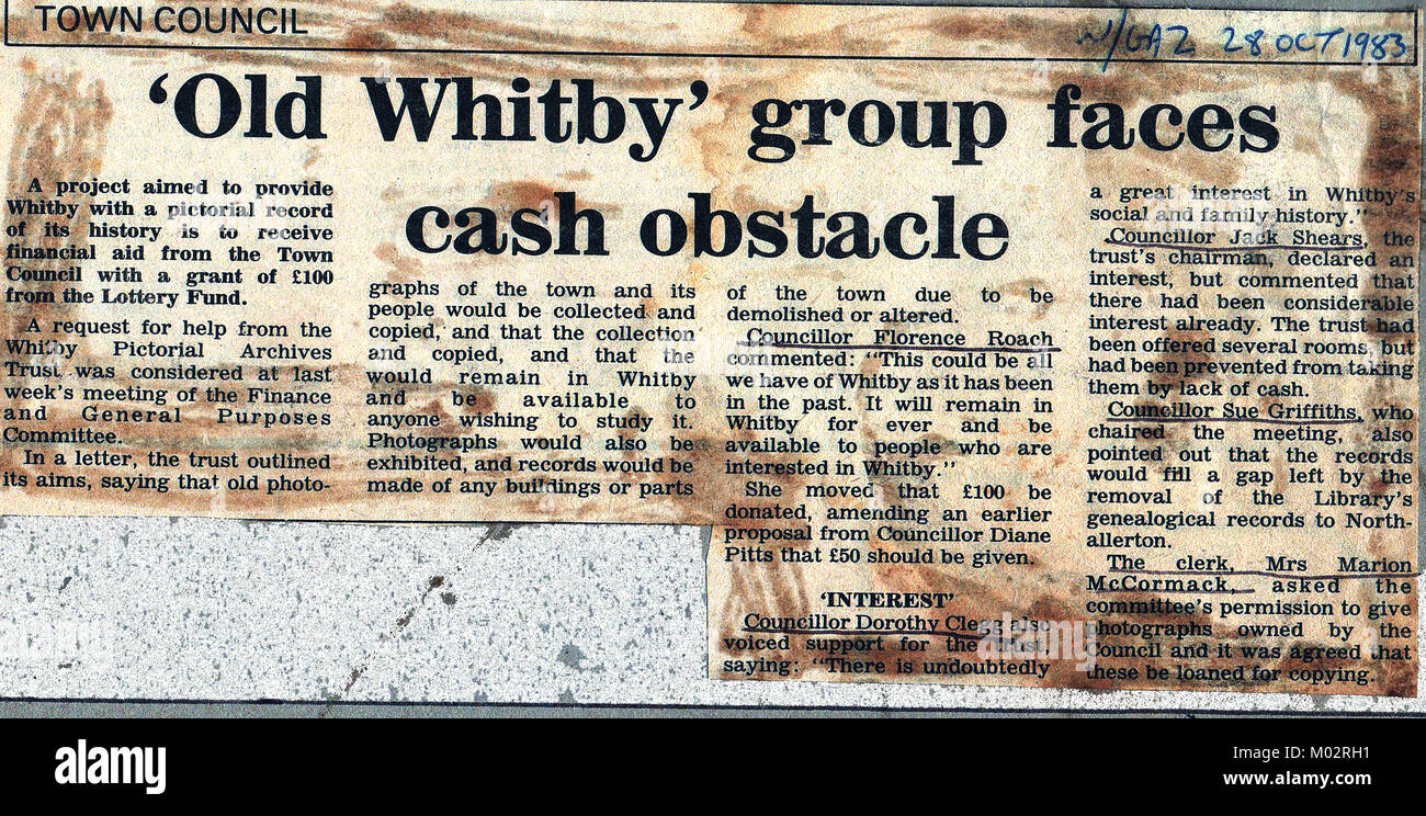 Whitby archivi Storia - La formazione degli archivi della Comunità e patrimonio progetto in Whitby, North Yorkshire Regno Unito anni ottanta (ormai defunta) Foto Stock