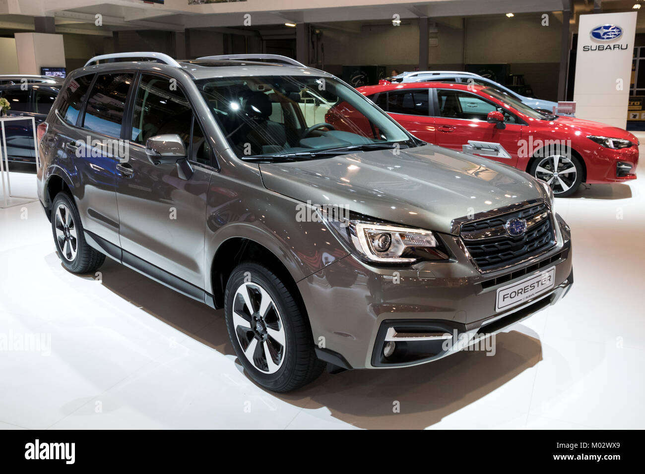 Bruxelles - Jan 10, 2018: Subaru Forester compatte auto SUV presentati presso il Bruxelles Motor Show. Foto Stock