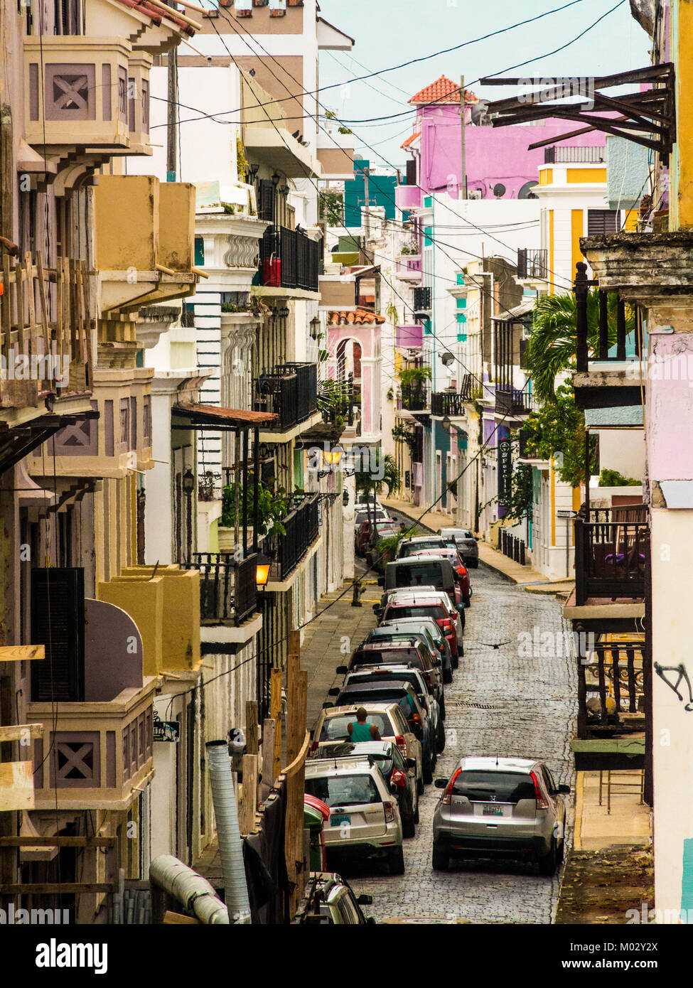 Una strada nella vecchia San Juan, Puerto Rico Foto Stock
