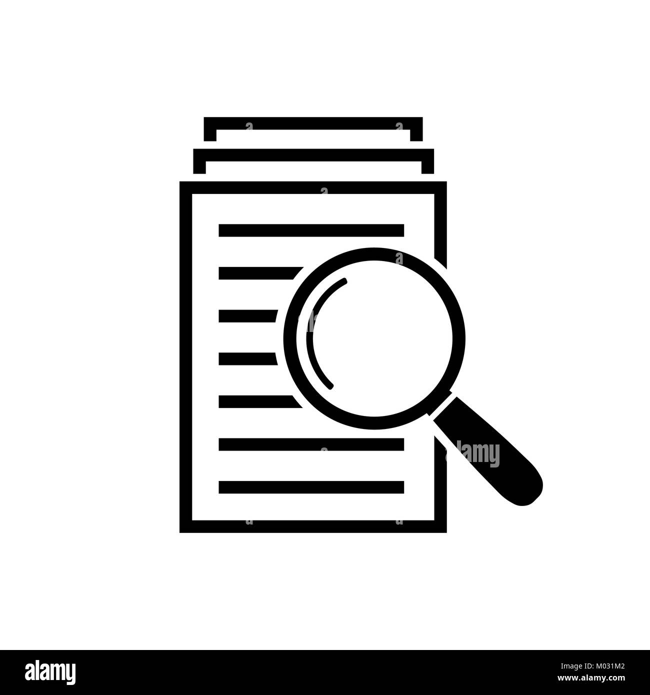 Icona della lente di ingrandimento, ricerca documenti segno Illustrazione Vettoriale
