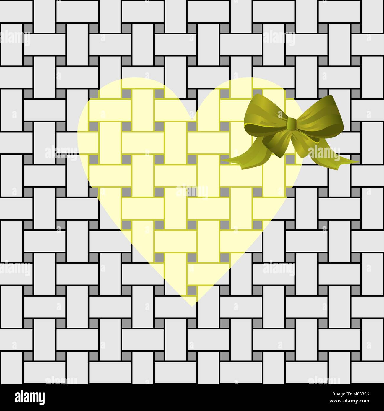 Cuore giallo con un fiocco verde su sfondo grigio Illustrazione Vettoriale