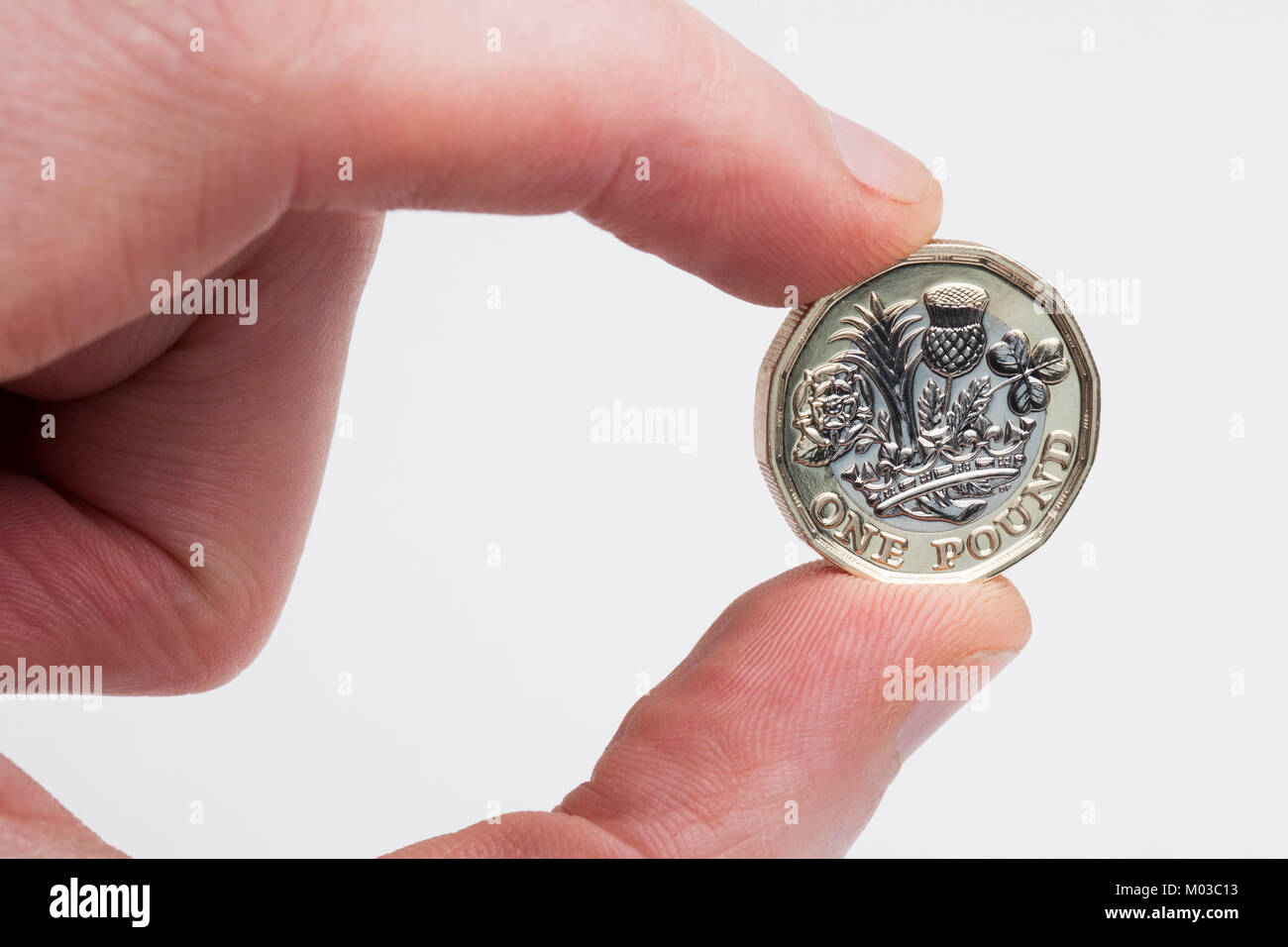 Sterlina inglese una libbra di moneta di monete Foto Stock