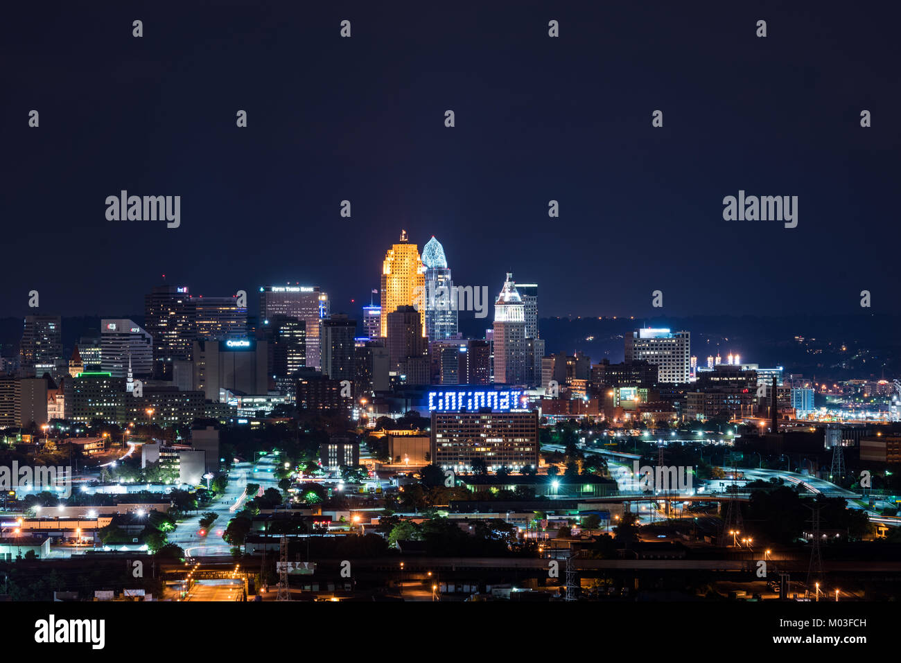 Vista della città di Cincinnati dal lato ovest Foto Stock