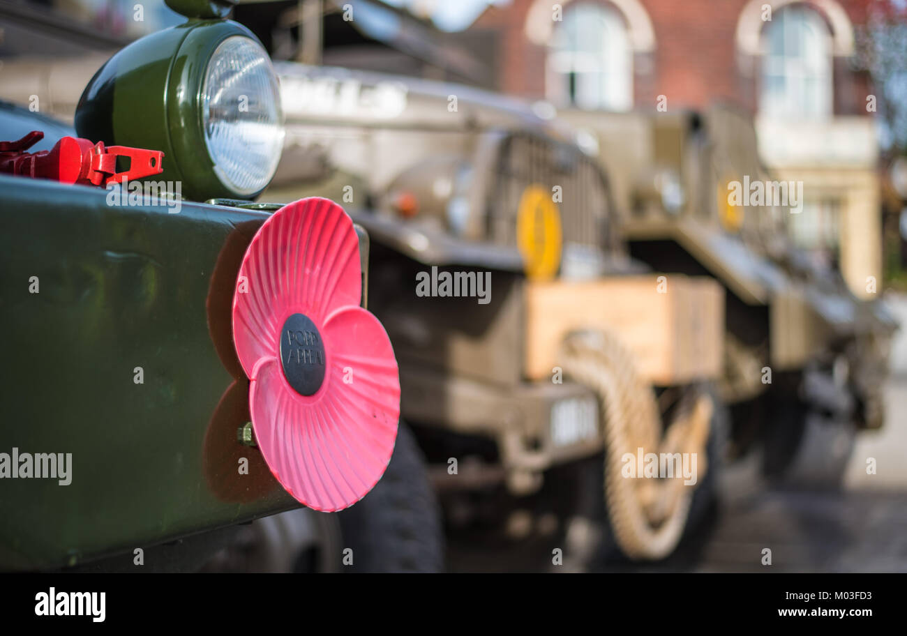 Papavero su un veicolo delle forze armate Foto Stock