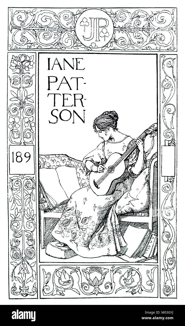Ex Libris libreria ex libris per Jane Patterson da R Anning Bell, illustrazione di linea dal 1893 lo studio di una rivista illustrata di belle e applicato Ar Foto Stock