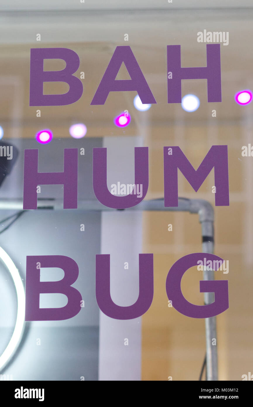 Bah hum bug su una finestra Foto Stock