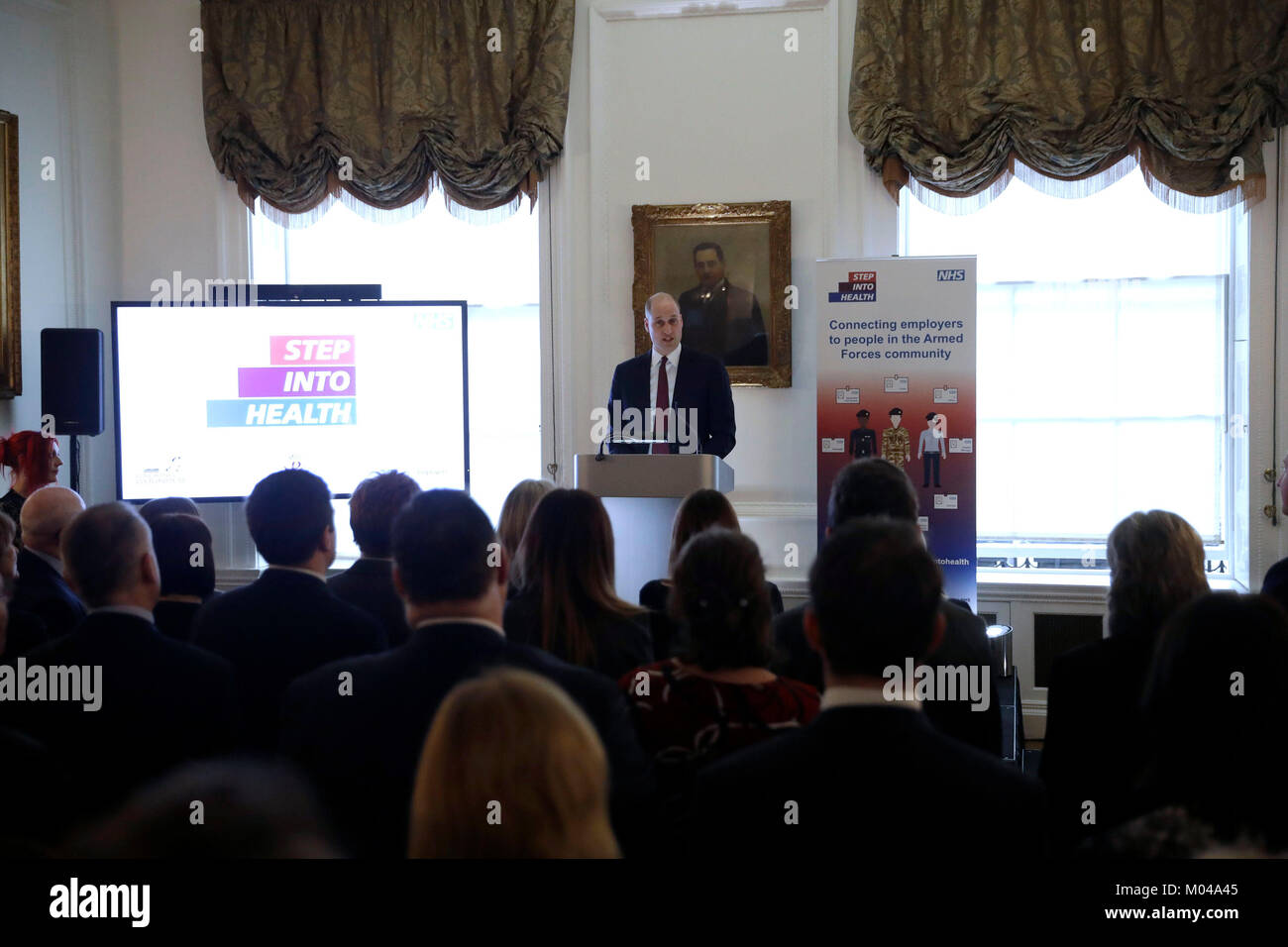 Il Duca di Cambridge offre un discorso per celebrare l'implementazione nazionale della 'Step in salute" programma, a Chandos House. Foto Stock