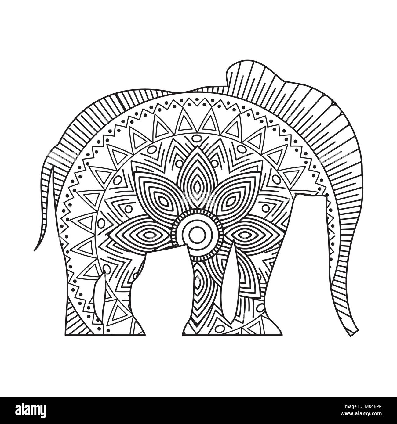 Disegno zentangle per elefanti adulti pagina di colorazione Illustrazione Vettoriale