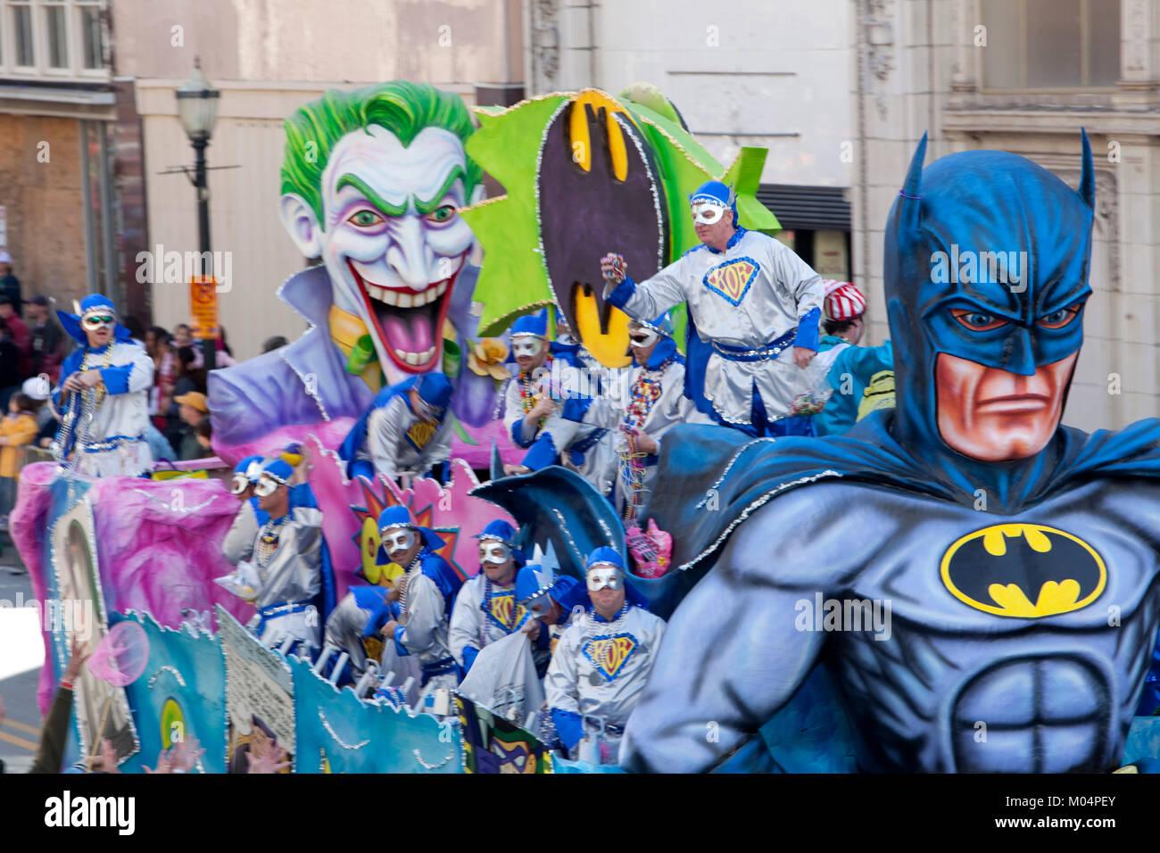 Batman & Joker Mardi Gras galleggiante Foto Stock