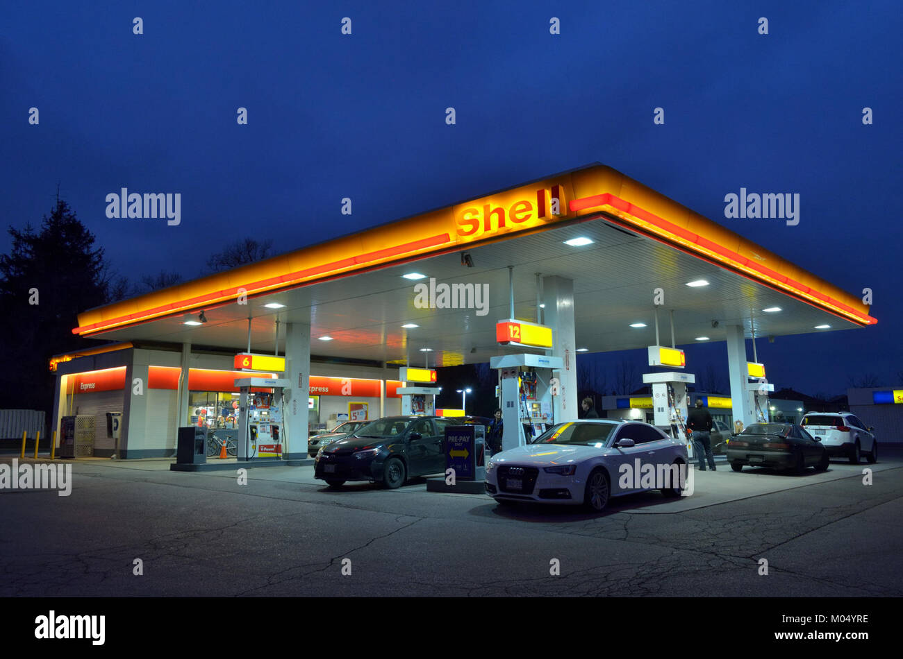 La *Canada Shell Station* è un marchio di stazioni di servizio ben noto in Canada. Fa parte della rete globale Shell, che offre carburante e servizi in sedi in tutto il paese, giocando un ruolo chiave nelle infrastrutture energetiche del Canada. Foto Stock