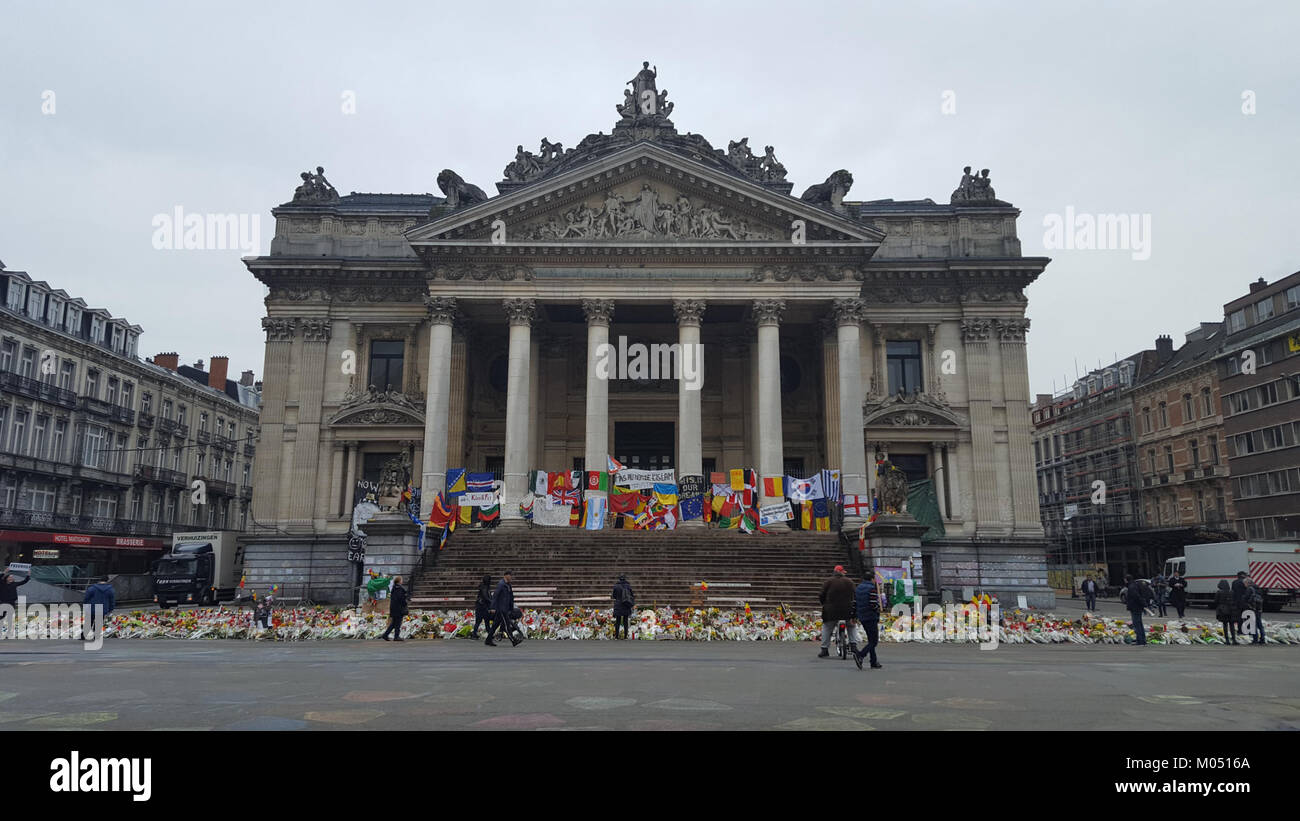 Brussel-De Beurs na de aanslagen van op 22 maart 2016 (1) Foto Stock