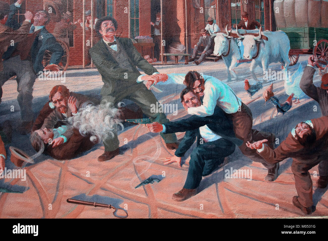 Gunfight murale Foto Stock