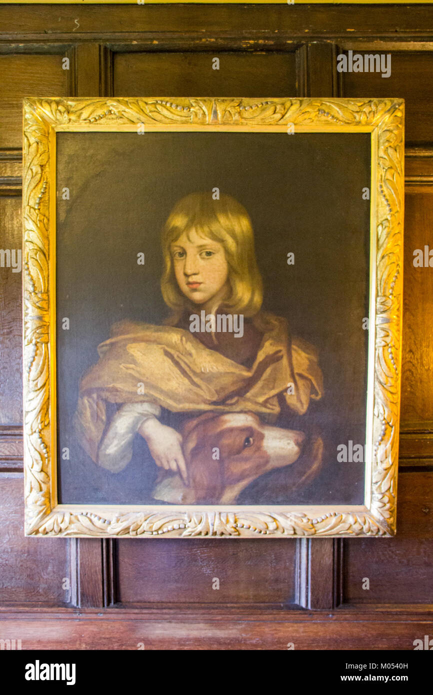 Bramall Hall è una storica residenza in stile Tudor situata nel Cheshire, in Inghilterra. La fotografia del 2016 cattura la grandezza architettonica della sala e il paesaggio circostante. Foto Stock