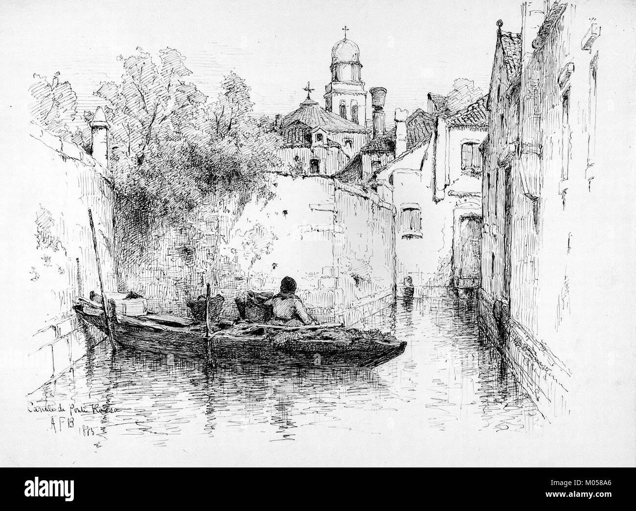 Il Canale di Ponte Rossa di Venezia è raffigurato in questa opera d'arte, che mostra la bellezza dei canali di Veniceâ e il paesaggio architettonico che definisce i canali iconici di cityâ. Foto Stock