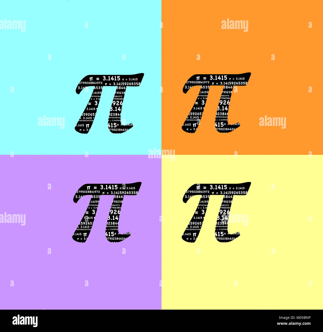 Il simbolo pi con la formula di somma π = 3.141592653 etc all'interno del simbolo per celebrare il giorno di pi e per la matematica e la scienza concetti. Foto Stock